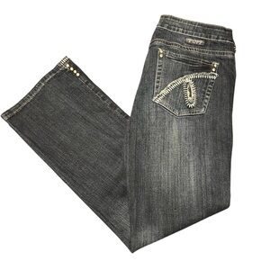 Cowgirl Tuff Blue Boot Cut Jeans with Unique Stitching